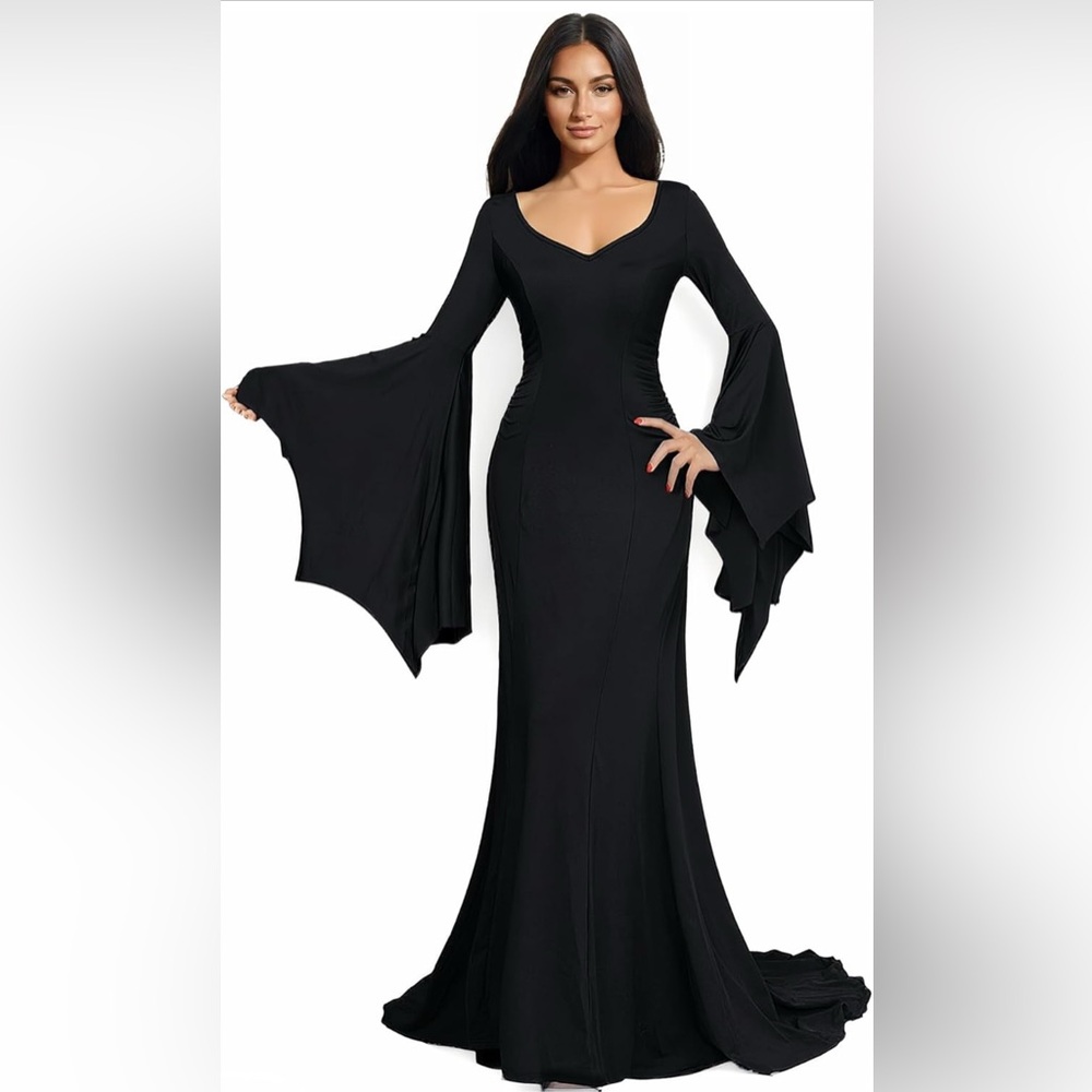 Adult Black Gothic Dress for Halloween Costume Women Morticia Addams
